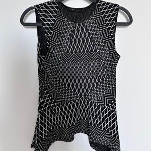 BCBGMAXAZRIA Black/White Quinn Sleeveless Peplum Blouse